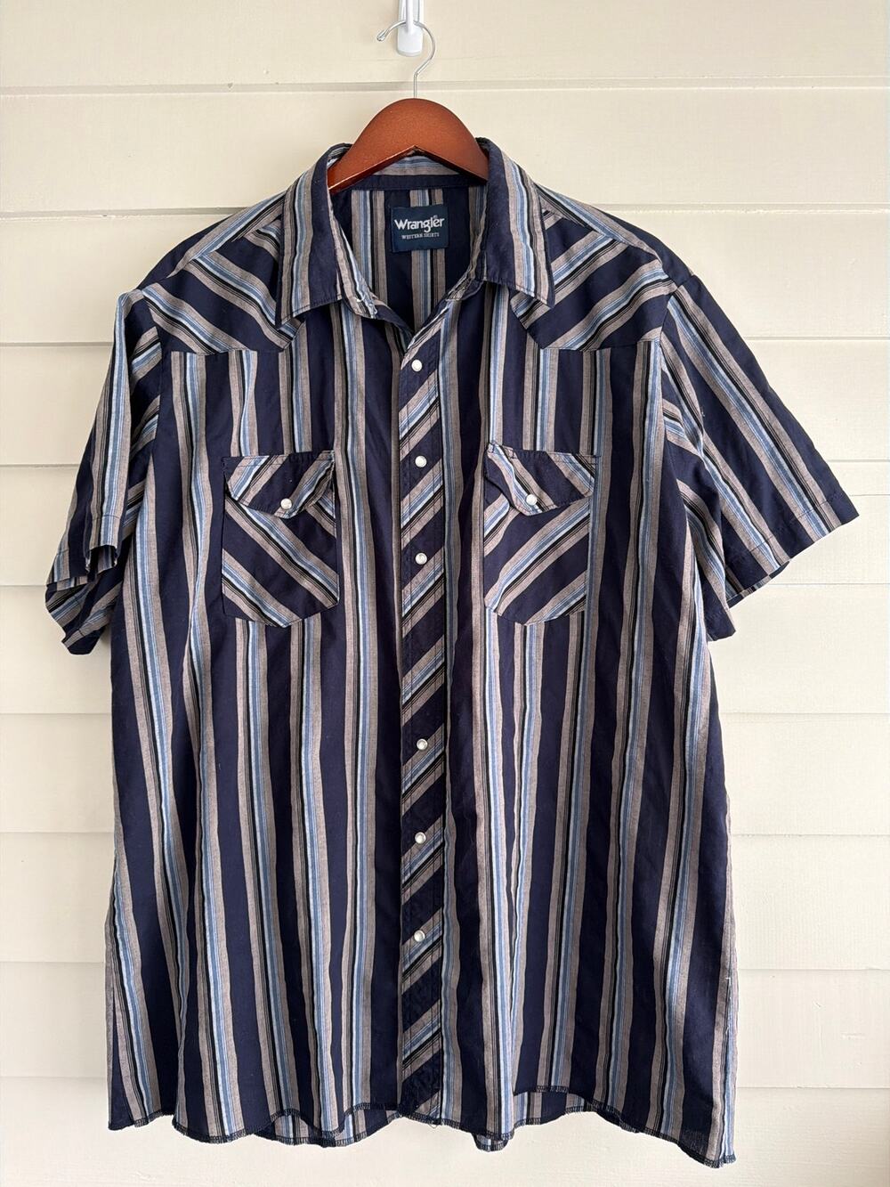 Vintage 90s Wrangler Western Shirt Mens XXL Striped Pearl Snap Cowboy Rodeo FLAW